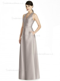 Cheap Best Floor-length A-line V-neck Satin taupe Bridesmaid Dress