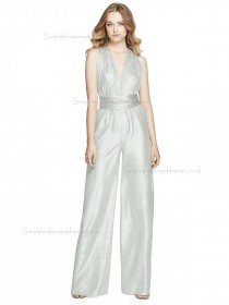 Budget Celebrity floor-length silver V-neck silver crush Bridesmaid Dress