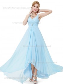 Fitted Discount Chiffon Empire Light Sky Blue Beading Sleeveless Floor-length A-line Sweetheart Bridesmaid Dress