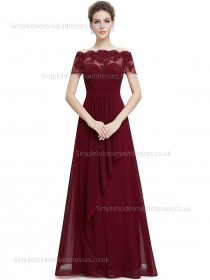 Vintage Girls A-line Sweetheart Natural Chiffon Floor-length Burgundy Applique Sleeve Cap Bridesmaid Dress