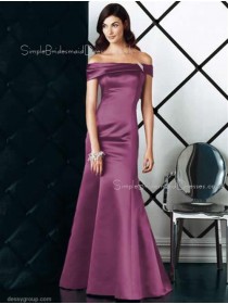 Off-the-shoulder Zipper Mermaid Short-Sleeve Satin Bridesmaid Dress