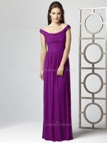 Zipper Off-the-shoulder Draped/Ruffles Floor-length Sheath Bridesmaid Dress