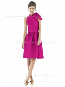 High-Neck Sleeveless Fuchsia Dropped Knee-length Bridesmaid Dress