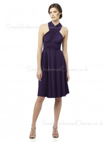 High-Neck Grape Zipper Knee-length Draped/Ruffles/Sash Bridesmaid Dress