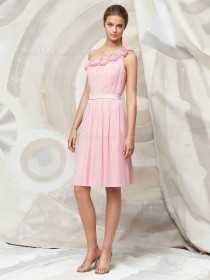 Sleeveless Chiffon Draped/Flowers/Ruffles One-Shoulder Zipper Bridesmaid Dress