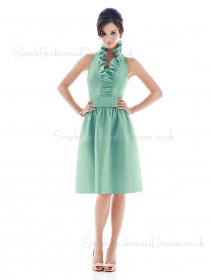 Light-Sky-Blue V-neck Sleeveless Knee-length Ruffles/Sash Bridesmaid Dress