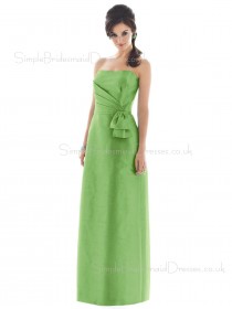 Bow/Ruffles Green Floor-length Strapless Satin Bridesmaid Dress