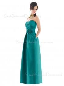 Floor-length Zipper Taffeta Draped/Flowers/Ruffles A-line Bridesmaid Dress