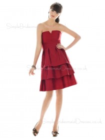 Burgundy Strapless Zipper Sleeveless Knee-length Bridesmaid Dress