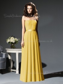 Zipper Strapless Chiffon Draped/Ruffles/Sash A-line Bridesmaid Dress