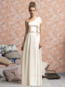 Natural Floor-length Zipper White One-Shoulder Bridesmaid Dress