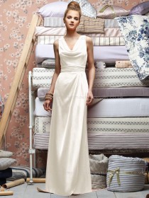 Zipper Draped/Ruffles A-line Natural White Bridesmaid Dress