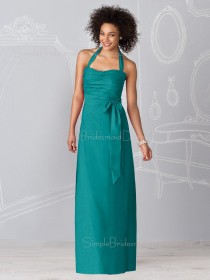 Sheath Sleeveless Blue Halter Zipper Bridesmaid Dress