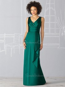 Elastic-Satin Empire V-neck Ruffles Zipper Bridesmaid Dress