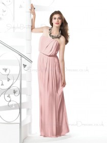Pink A-line Floor-length Sleeveless Draped/Ruffles Bridesmaid Dress