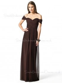 Floor-length Short-Sleeve Chocolate A-line Natural Bridesmaid Dress