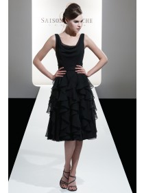 Straps Sleeveless Black Chiffon Draped/Ruffles Bridesmaid Dress