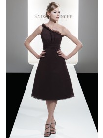 A-line Zipper Chocolate Ruffles One-Shoulder Bridesmaid Dress