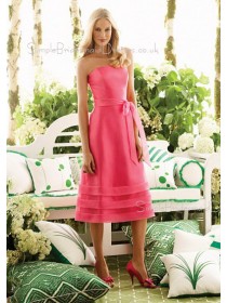 Tea-length Pink Taffeta Zipper Natural Bridesmaid Dress