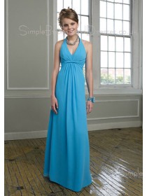 Blue Sleeveless Empire Floor-length Draped/Ruffles Bridesmaid Dress