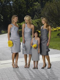 Zipper Tea-length Sheath One-Shoulder Satin Bridesmaid Dress