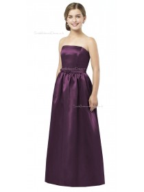 Grape A-line Floor-length Satin Spaghetti Junior Bridesmaid Dresses