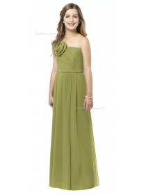 Straps Spaghetti Green Chiffon Strapless Junior Bridesmaid Dresses