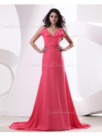 Ruffles/Draped Fuchisa Zipper Mermaid Floor-length V-neck Natural Sleeveless Chiffon Bridesmaid Dress