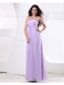 Zipper Ruffles/Beading Strapless Lilac Natural A-line Chiffon Floor-length Sleeveless Bridesmaid Dress