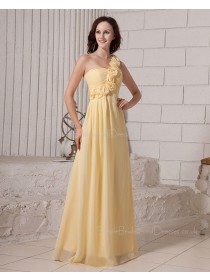 Ruffles/Flowers/Draped Floor-length Zipper Sleeveless Chiffon Natural One-Shoulder Daffodil A-line Bridesmaid Dress