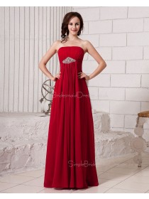 Ruffles/Beading/Draped Strapless Sleeveless Floor-length Natural A-line Zipper Burgundy Chiffon Bridesmaid Dress