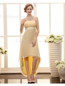 Zipper Daffodil A-line Chiffon Asymmetrical Sleeveless Ruffles/Sash Strapless Empire Bridesmaid Dress