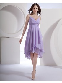 Zipper Empire A-line Sleeveless Lilac Asymmetrical Spaghetti-Straps Ruffles/Draped/Sash Chiffon Bridesmaid Dress