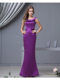 Sleeveless Natural Mermaid Satin Ruffles Floor-length Zipper Bateau Regency Bridesmaid Dress