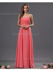 A-line Ruffles/Draped Zipper Chiffon Watermelon Sweetheart Natural Floor-length Sleeveless Bridesmaid Dress
