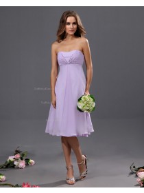 Sweetheart Knee-length Lilac Ruffles/Beading Natural Chiffon Sleeveless A-line Zipper Bridesmaid Dress