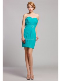 Sleeveless Chiffon Natural Zipper Short-length Mini Ruffles/Sash Sweetheart Blue Bridesmaid Dress