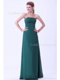 Dark-Green Floor-length Sleeveless Empire Zipper Ruffles/Beading Sheath Chiffon Strapless Bridesmaid Dress