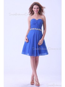 Sweetheart Chiffon Blue A-line Zipper Sleeveless Natural Short-length Ruffles/Beading Bridesmaid Dress