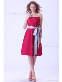 Sweetheart Sleeveless A-line Ruffles/Sash Burgundy Taffeta Zipper Natural Knee-length Bridesmaid Dress