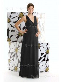 Zipper Natural Chiffon V-neck Black Floor-length A-line Maternity Bridesmaid Dress