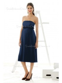 A-line  Sash Chiffon Strapless Knee-length Blue Sleeveless Zipper Empire Maternity Bridesmaid Dresses  