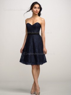 Natural Sweetheart Strapless A-line Black Sash/Applique Zipper Knee-length Lace Bridesmaid Dress