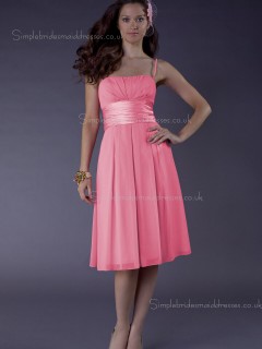 Zipper Bateau Chiffon Knee-length Watermelon Sash/Ruffles Empire A-line Spaghetti Straps Bridesmaid Dress