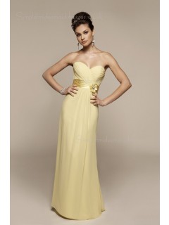 Floor-length Zipper Sweetheart Column Sheath Yellow Flowers/Ruffles Empire Chiffon Sleeveless Bridesmaid Dress