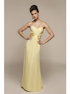 Floor-length Zipper Sweetheart Column Sheath Yellow Flowers/Ruffles Empire Chiffon Sleeveless Bridesmaid Dress