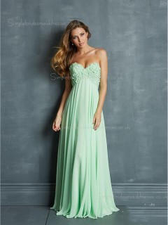 Flowers/Draped Green A-line Backless Sleeveless Chiffon Sweetheart Floor-length Empire Bridesmaid Dress