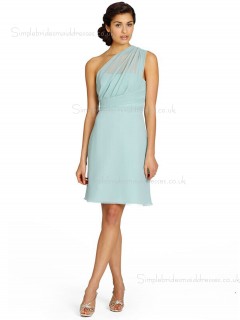 Sleeveless Short-length Chiffon Backless Empire Column Sheath One Shoulder Green Bridesmaid Dress