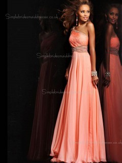 Orange Beading Sleeveless Chiffon One Shoulder A-line Zipper Floor-length Empire Bridesmaid Dress