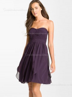 Sleeveless Chiffon Sweetheart Short-length Grape Empire Tiered/Ruched A-line Zipper Bridesmaid Dress